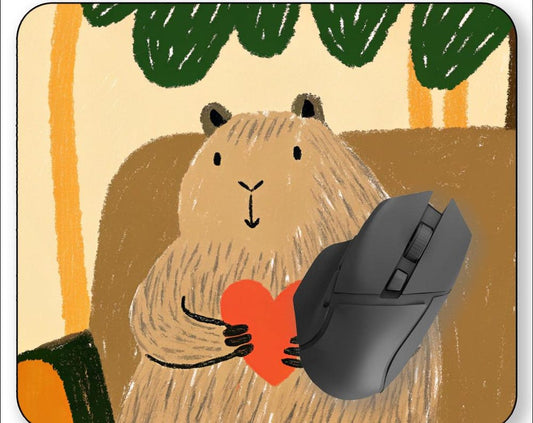 Capybara Mouse Mat – Sketch-style Capybara Holding Heart